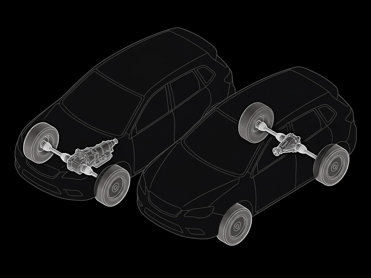 A CV Axle assembly in a front-wheel drive vehicle and in a rear-wheel drive vehicle.