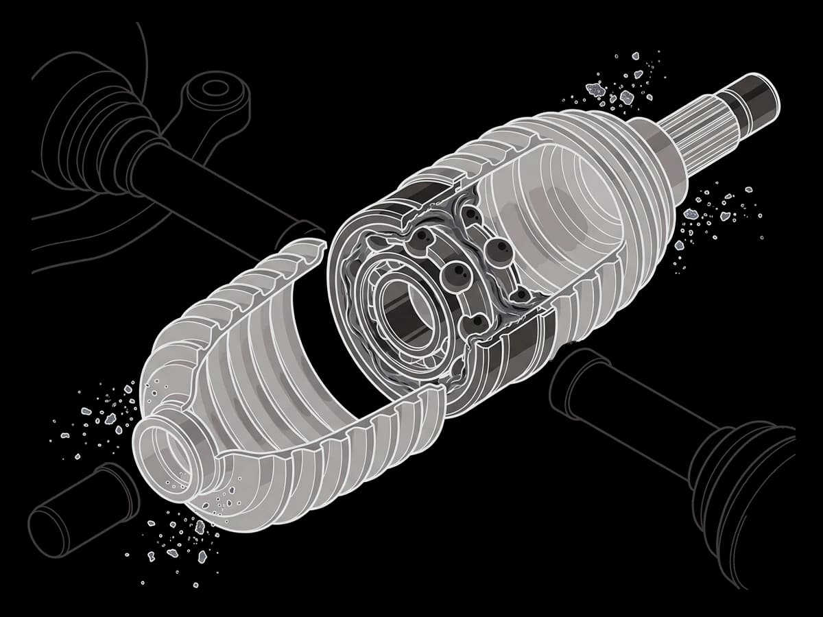 Cutaway of a CV boot sealed over a CV joint and packed with grease.